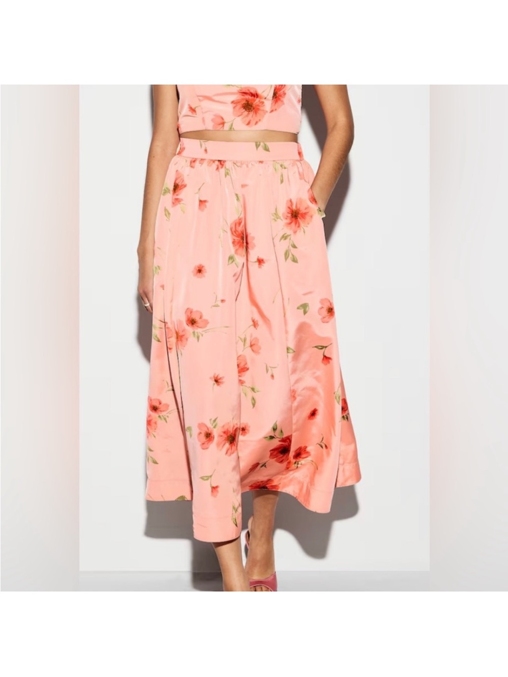Old Navy Floral Satin Midi Skirt - Coral Pink